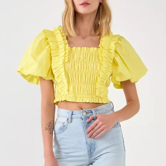 *NEW* Yellow Smocked Puff Sleeve Top by Endless Rose - Picture 1 of 6